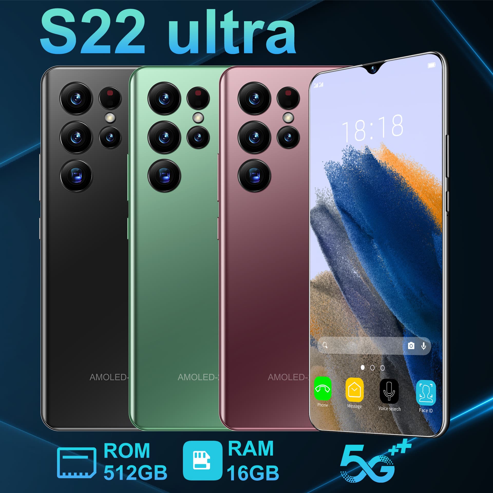 Cross-border mobile phone S22 Ultra Android smartphone 2 16 HD large screen inch foreign trade mobile phone in stock
