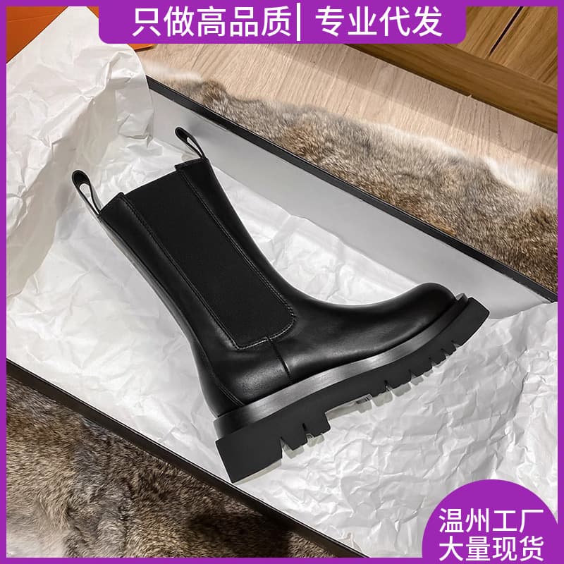 2025 New Platform Ankle Boots for Women, Petite-Friendly British Style Mid-Calf Boots with Thick Sole Chelsea Boots