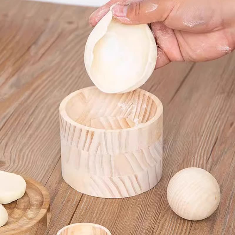 Solid Wood Round Dumpling Wrapper Press Mold Non-Stick Rolling Pin Tool Kitchen Dumpling Skin Wooden Press Tool