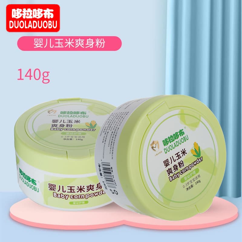 Duola Duobu Baby Powder, Baby Rash Relief Powder with Puff 140g, Baby Corn Powder 6282