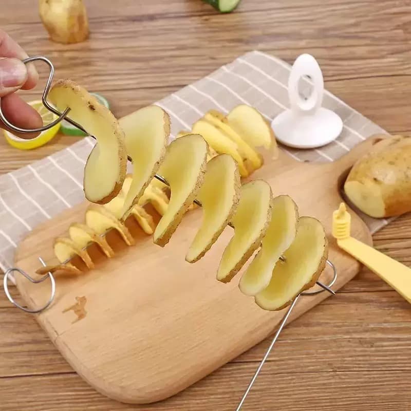 Household Manual Cyclone Potato Slicer Spiral Chips Rotating Potato Cutter with Steel Skewer Set