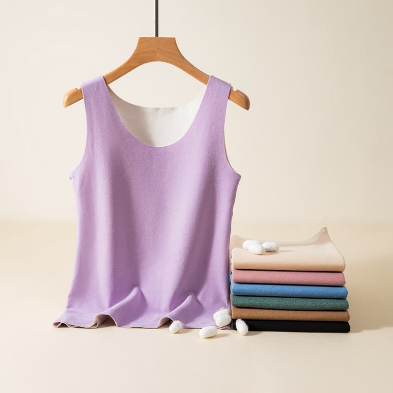 Autumn Winter Double-Sided Dezhou Round Neck Women's Vest Fleece Lined Thick Brushed Thermal Vest Skin-Friendly Plus Size Top