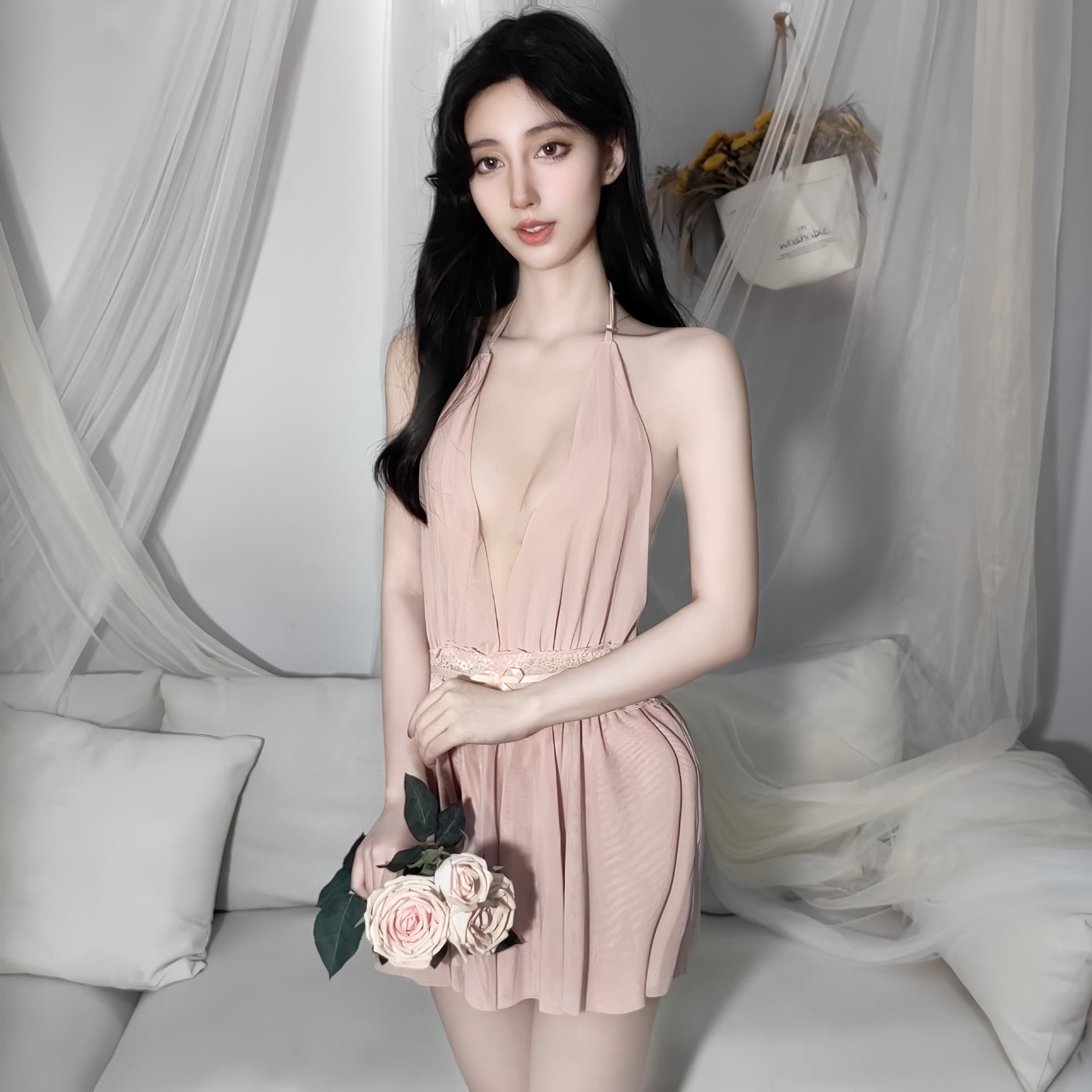 Large size sexy lingerie, light luxury, pure desire one-piece, hot backless temptation, pajamas, bed, passionate suspender skirt 1948