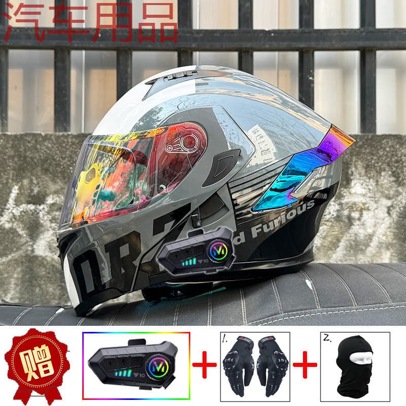 ShPORZ Motorcycle Helmet Unisex Flip-Up Full Face Half Helmet Touring All Seasons New National Standard 3C Certified with Bluetooth