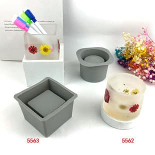DIY Small Flower Pot Crystal Epoxy Mold Pen Holder Square Round 3D Decorative Silicone Mold