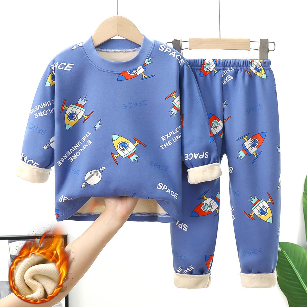 Kids Thermal Underwear Set Boys Girls Mid-Child Fleece-Lined Thick Autumn Pajamas Baby Sleepwear Infant Toddler Clothing