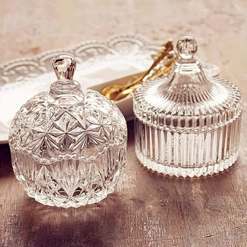European Glass Candy Jar, Transparent Lidded Storage Container, Fruit Bowl, Spice Box, Tea Canister, Ashtray, Gift Set
