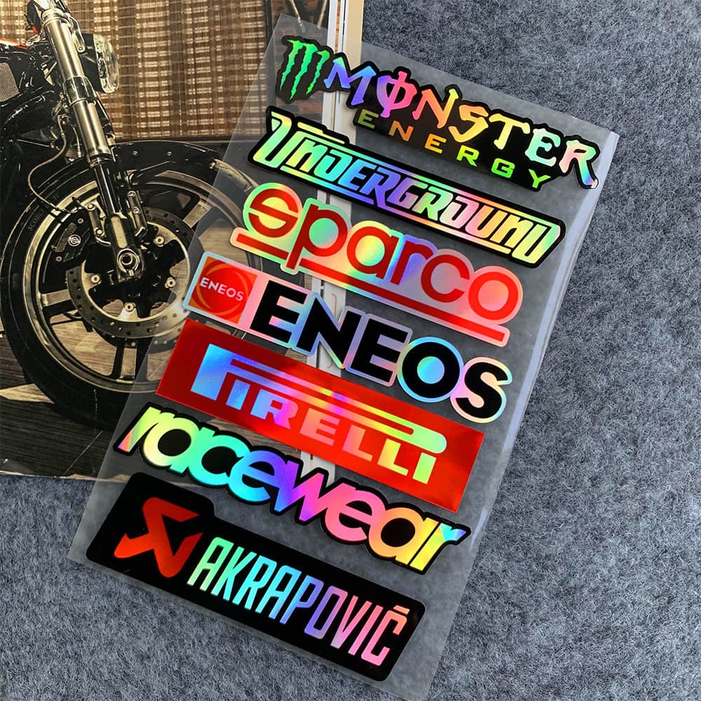 Cross-Border Hot Selling Laser Reflective Sponsor Stickers Motorcycle Waterproof Modification Helmet Stickers Body Decals Scratch Cover Stickers