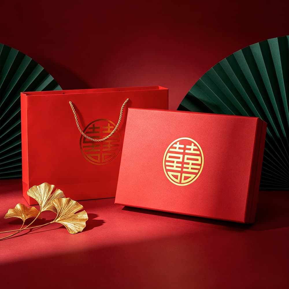 Red Round Lid Gift Box with Tuan Fan Happy Character Wedding Souvenir Packaging Factory Direct Stock