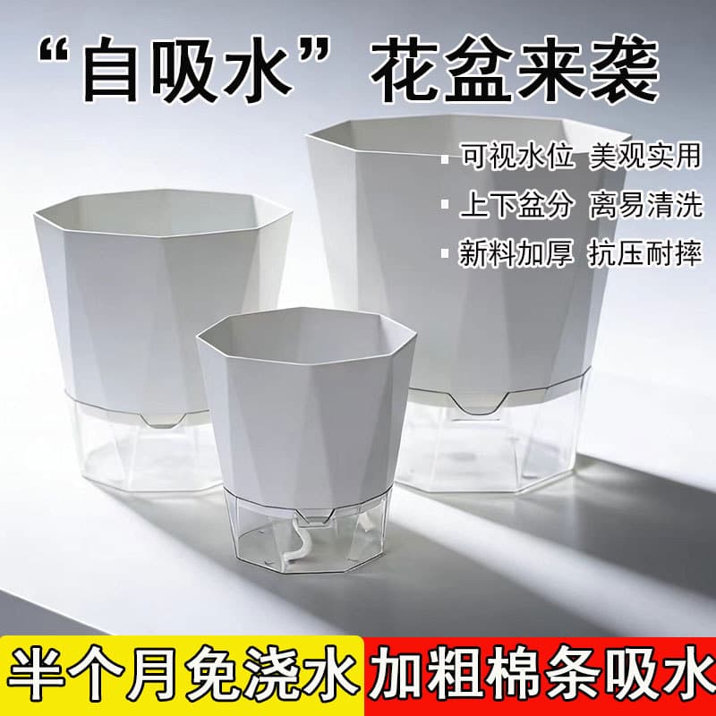 Self-Watering Flower Pot, No-Watering Lazy Planter for Pothos, Moonflower, Orchid, Succulents, Gallon Pot, Plastic Pot