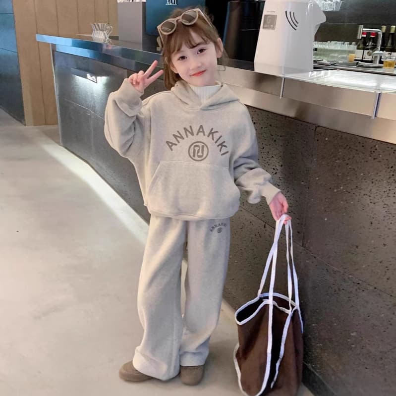 Girls' Thin Set 2026 New Style for Older Children Korean Fashionable Cotton Composite Milk Silk Hoodie and Sweatpants