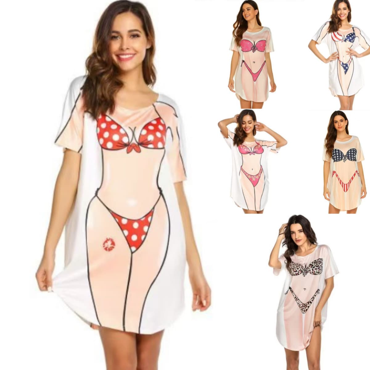 A large number of ready-made Amazon European and American creative T-shirts, women's beach cover-ups, bikini printed casual dresses