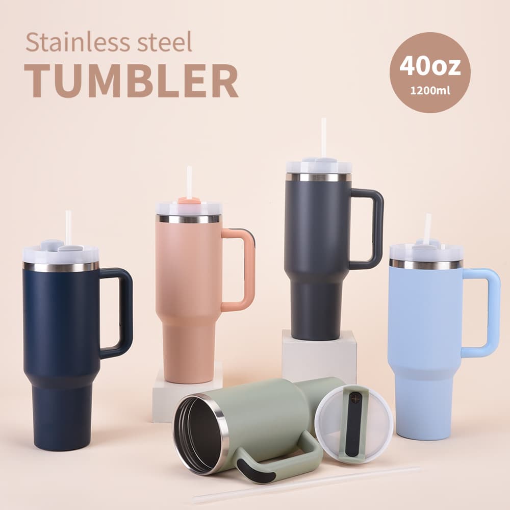 New cross-border 40oz car cup ice cup stainless steel vacuum insulation cold cup car handle thermos cup
