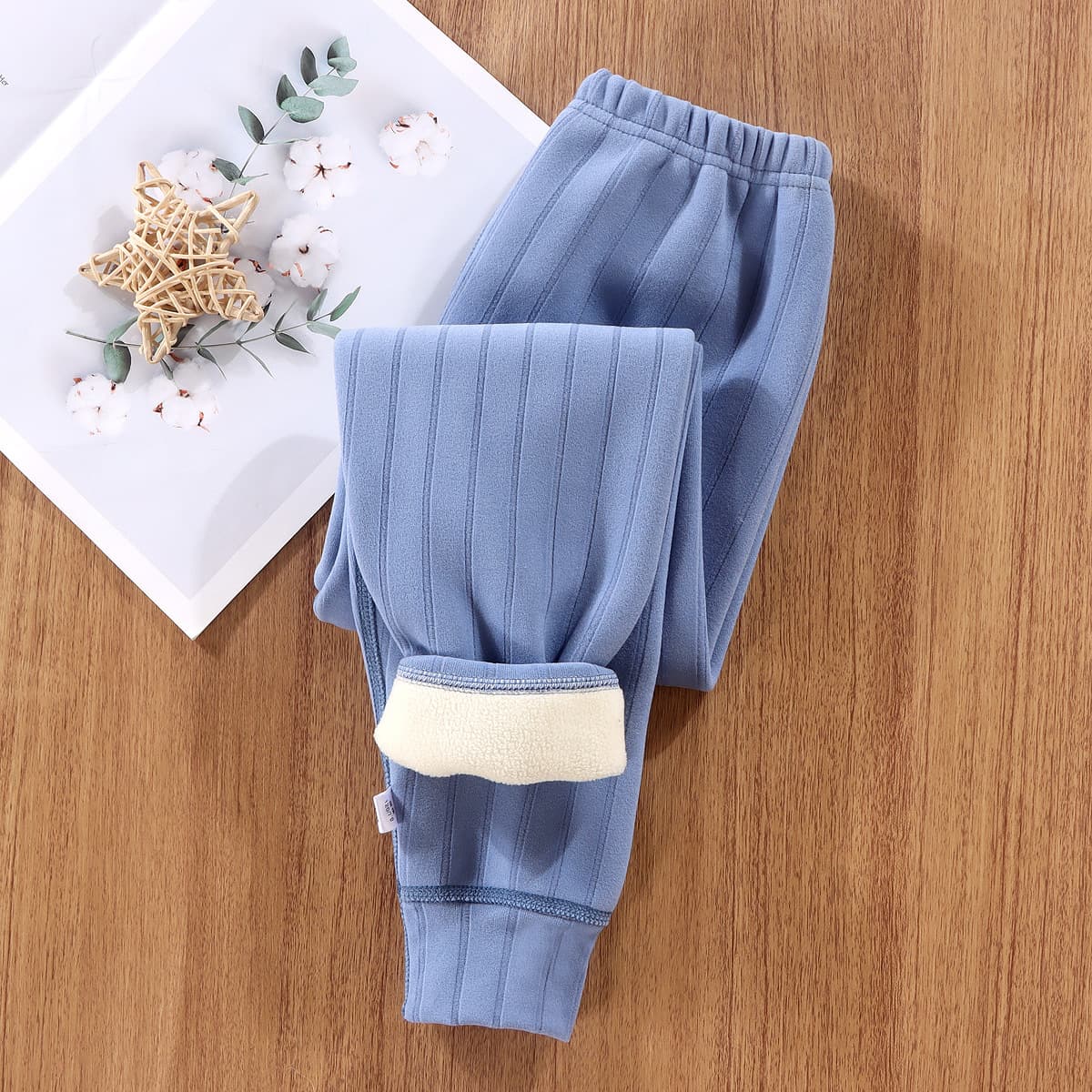 New Seamless Autumn/Winter Children's Medium to Large Size Unisex Roman Stripe Double-Sided Fleece-Lined Thick Single-Layer Warm Pants