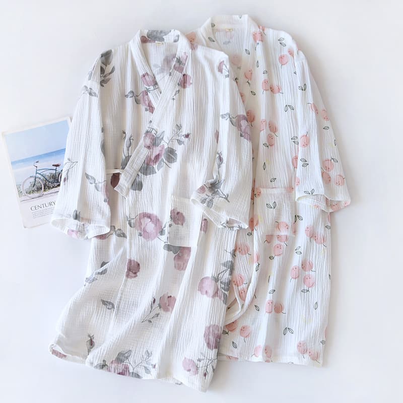 Japanese Style Kimono Sleepwear Women's Spring Autumn Pure Cotton Gauze Loose Long Sleeve Bath Robe Summer Comfortable Nightgown