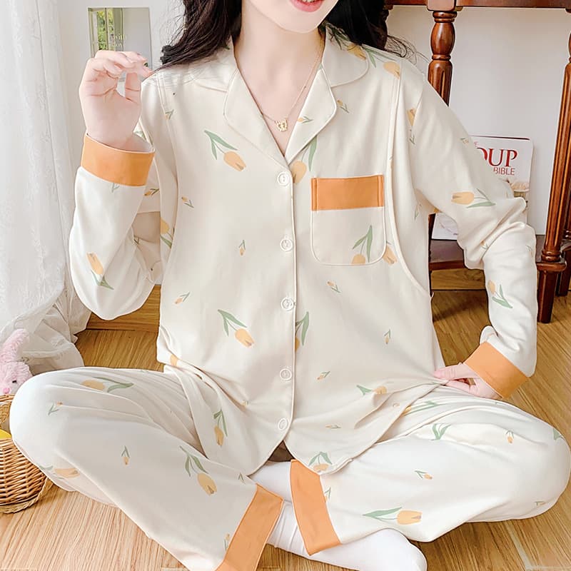 220g 40s Combed Cotton New Maternity Sleepwear Loose Nursing Top for Postpartum Breastfeeding Women Pajama Set