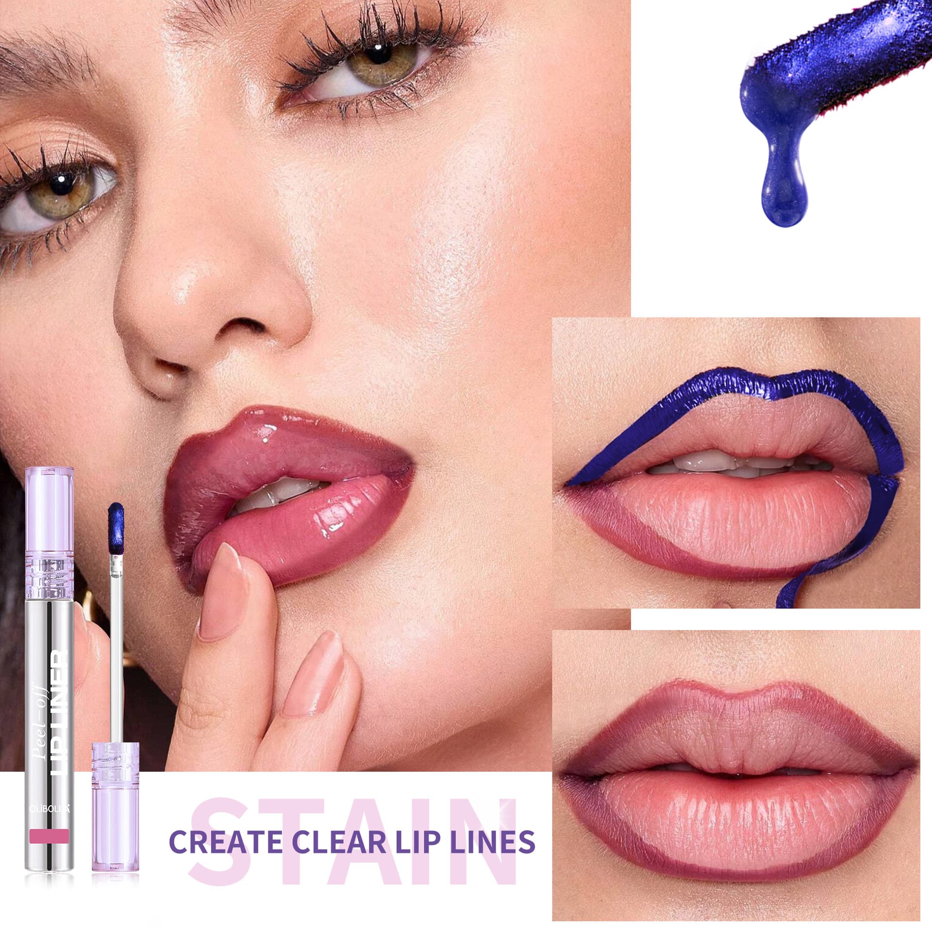 Best-selling Cross-border OLIBOLLA Peel-off Lip Gloss Matte Long-lasting Waterproof Blue Pearl Detachable Lip Liner