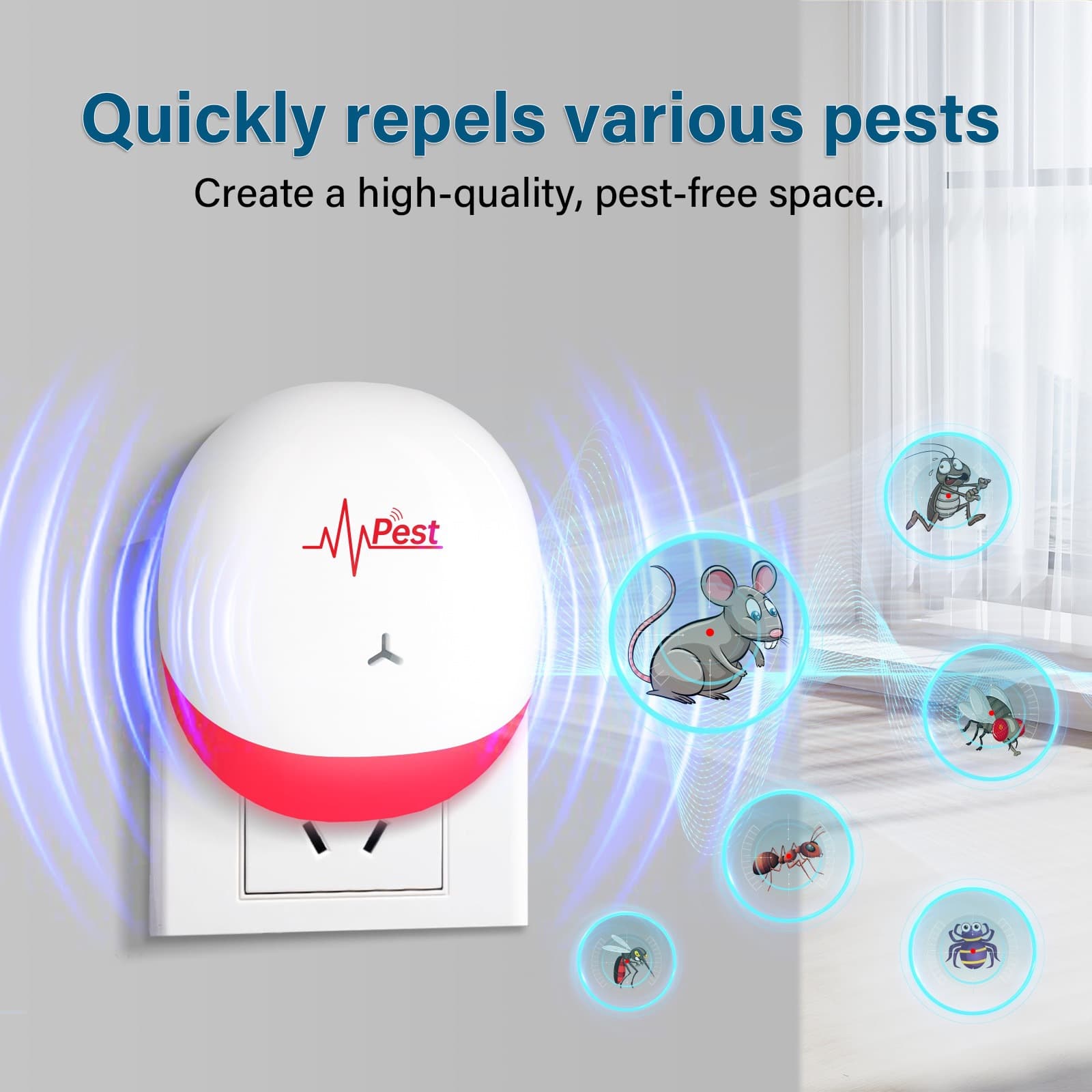 New Three-Gear Variable Frequency Electronic Mouse and Mosquito Repeller, Home Smart Ultrasonic Rodent Repeller, Silent Pest Repellent