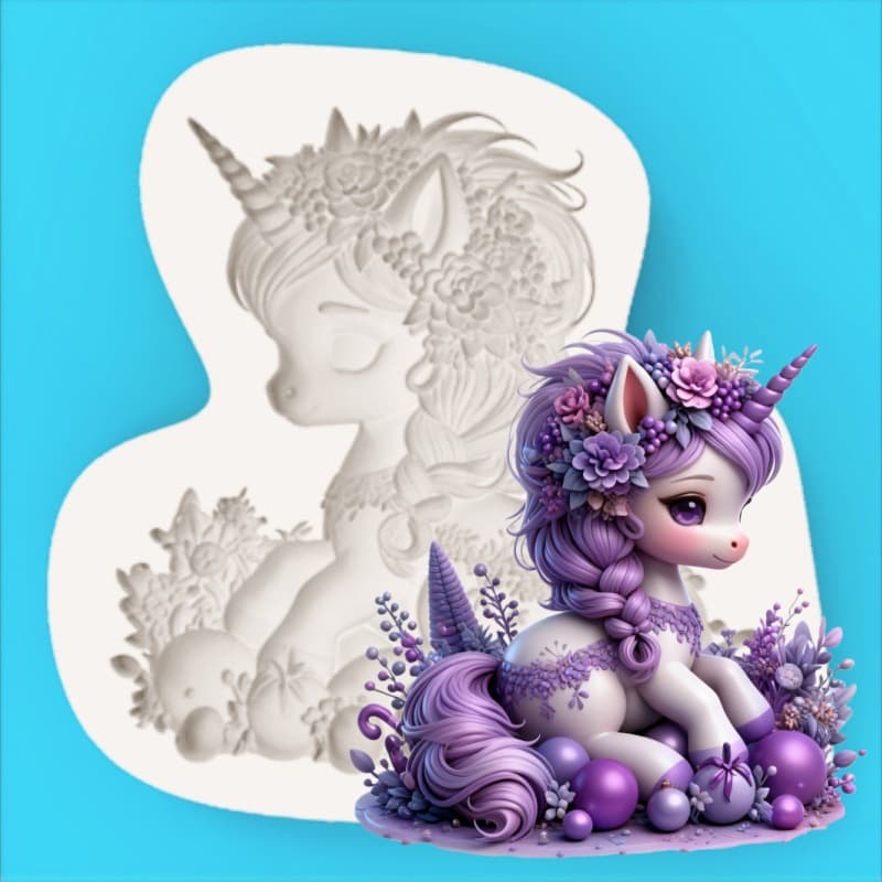 Purple Floral Unicorn Silicone Mold DIY Soap Fondant Chocolate Mold 18524