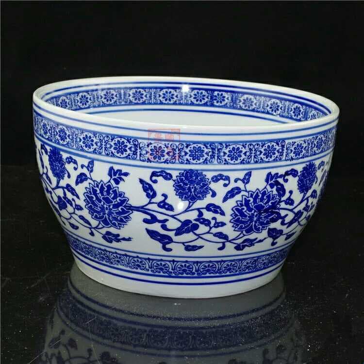 Blue and White Porcelain Wrapping Branch Lotus Chicken Bowl Ceramic Antique Self-service Seasoning Bowl Tableware Stew Bowl Soup Bowl Special Catering Hotel