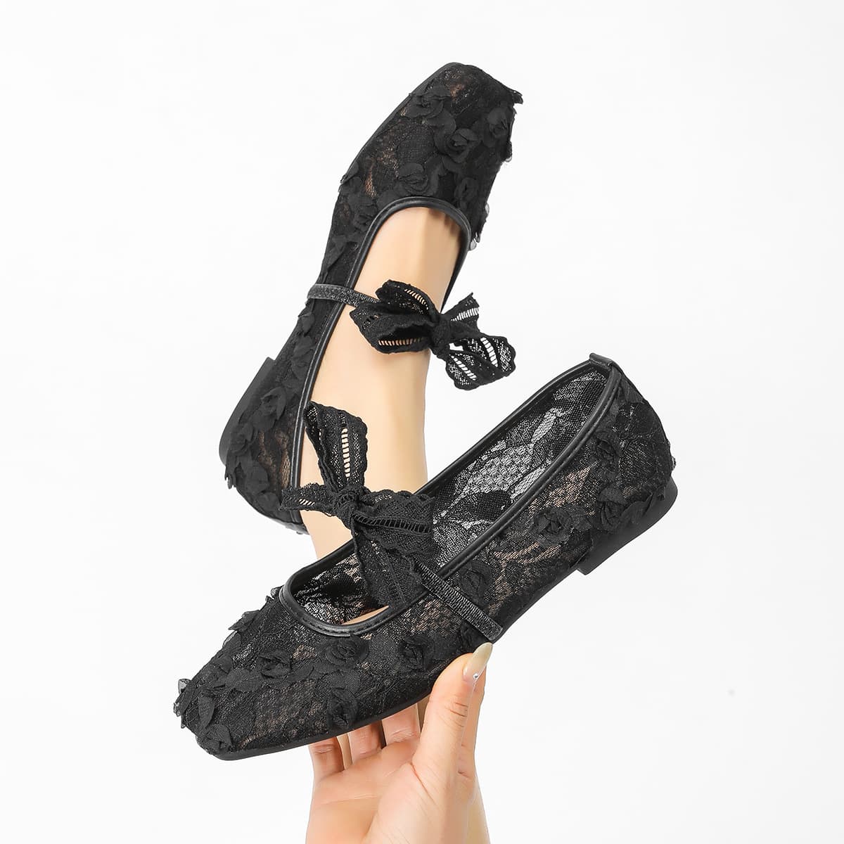 Cross-border Trade French Mesh Breathable Flat Shoes for Women New Summer Fairy Style Lace Mary Jane Sandals for Dresses