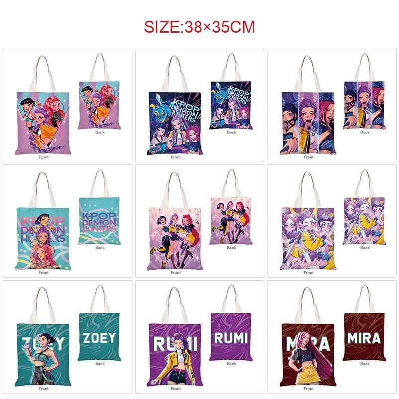 K-Pop Hunter Witch Group Anime Full Color Printed Shopping Bag Portable Canvas Satchel Shoulder Bag School Bag Storage Bag
