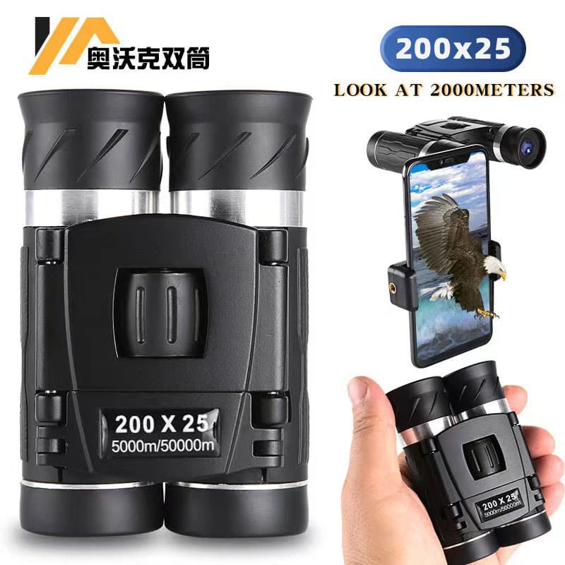 Portable Binoculars 200X25 Double Tube Telescopes Outdoor Viewing Instruments Lightweight Compact Binocs for Travel And Sports
