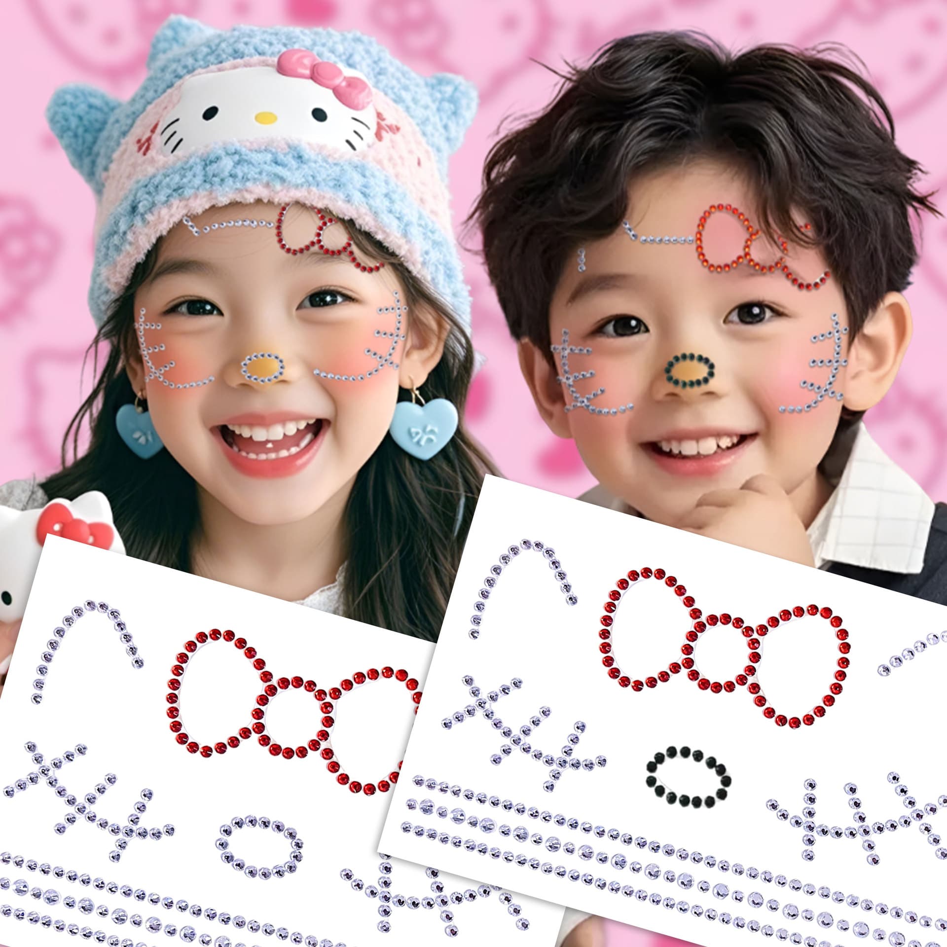 Hot-selling Hello Kitty face rhinestone sticker, Kitty Cat face sticker, children's makeup face rhinestone