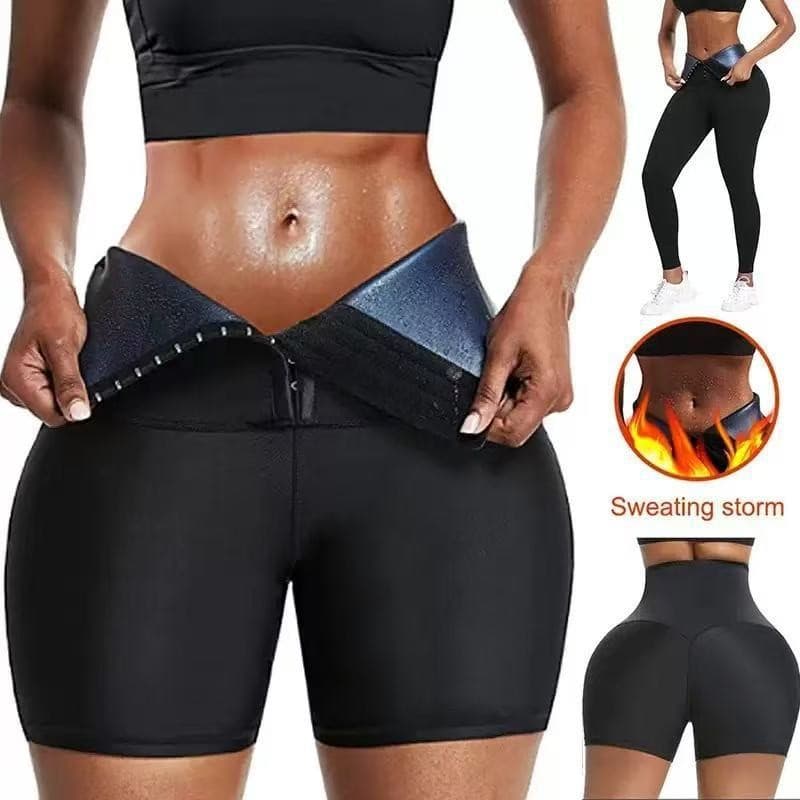 Amazon Fitness Large Size Thickened Coated Sweat Pants Women's Slimming Sweat Suit Belly Controlling Sports Five Points Yoga Pants Summer