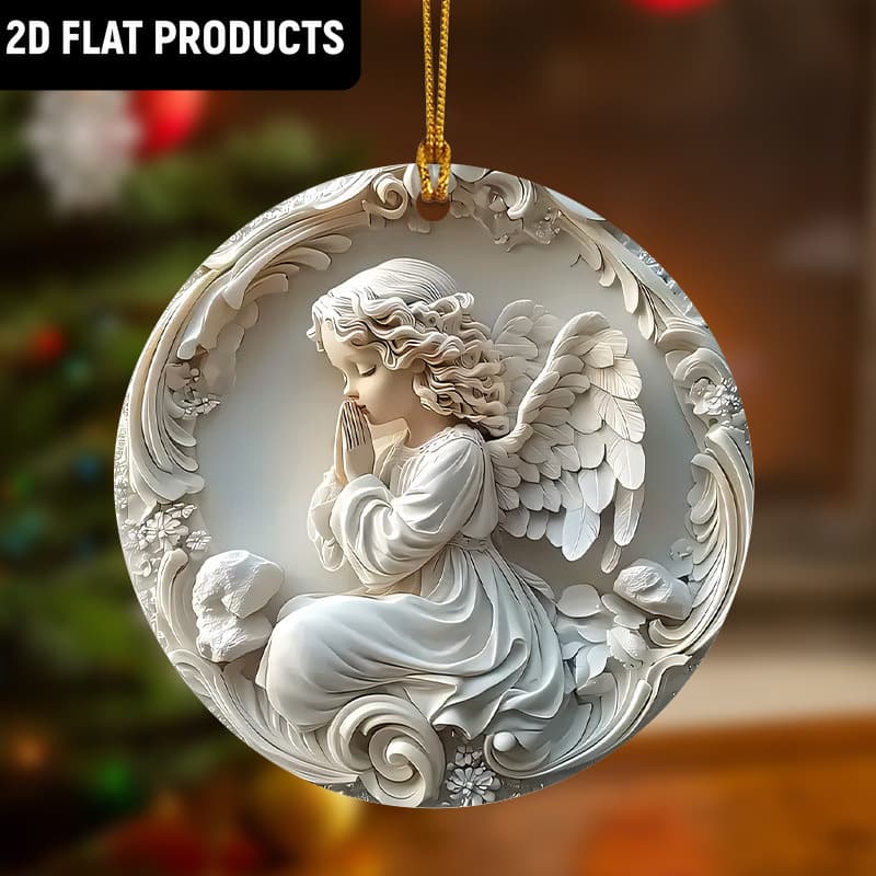 1.5" Elegant Christmas Angel Pendant - 2D Acrylic Ornament with Gold Ribbon for