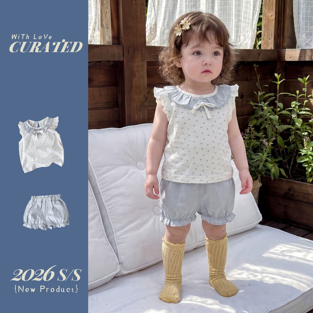 Baby girl summer style two-piece set little girl polka dot sleeveless suit child ruffled shorts girl summer dress