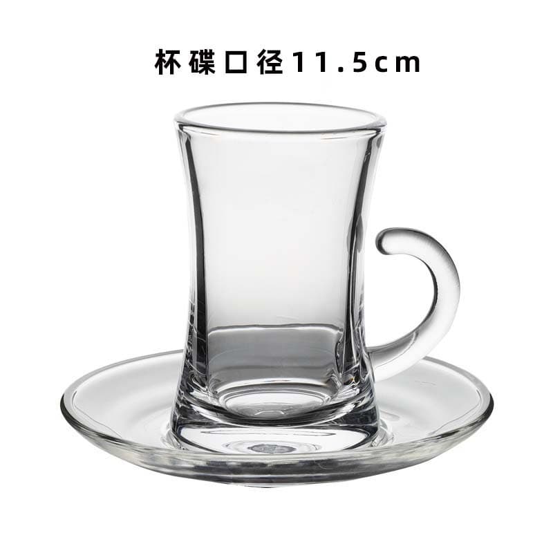Turkish style girdle glass coffee cup and saucer set espresso cup European black tea cup with handle glass cup factory