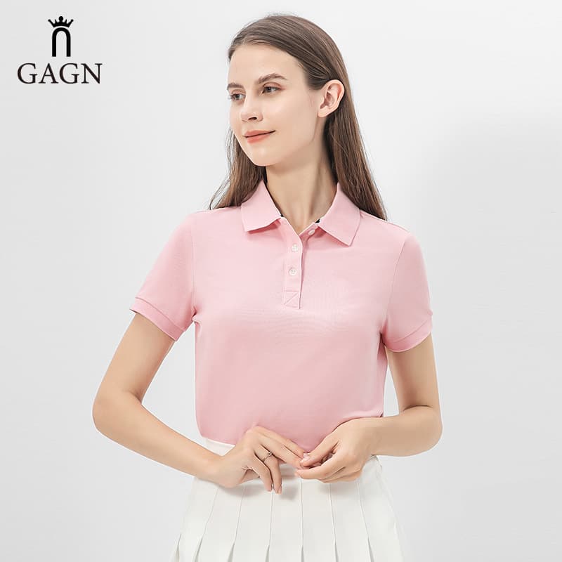 2026 pink shoulder polo shirt short-sleeved women's summer high-end lapel T-shirt solid color basic couple short-sleeved