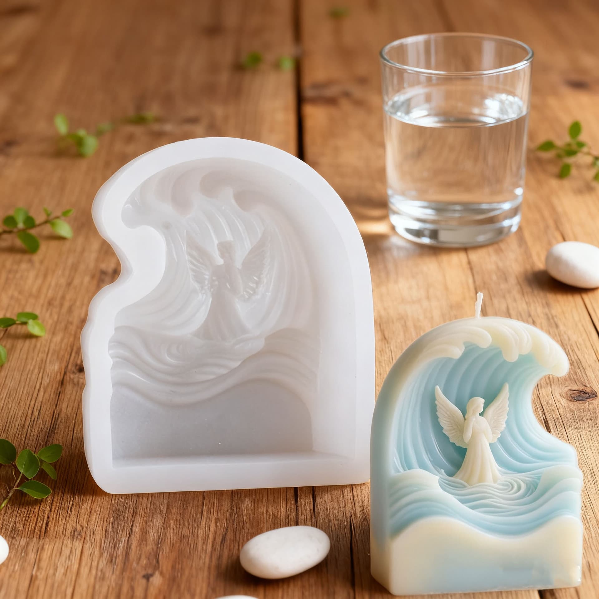 C2424 Wave Angel Scented Candle Silicone Mold DIY Angel Shape 3D Fondant Cake Mousse Mold