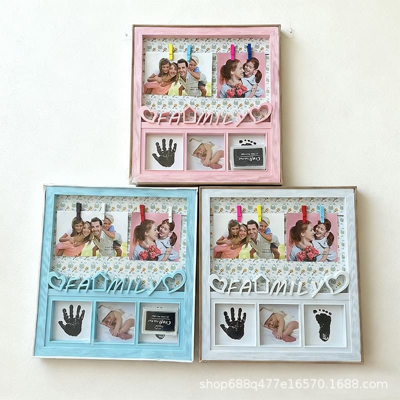 Baby Family Keepsake Photo Frame Hand and Footprint Newborn Full Moon Ceremony Living Room Decoration