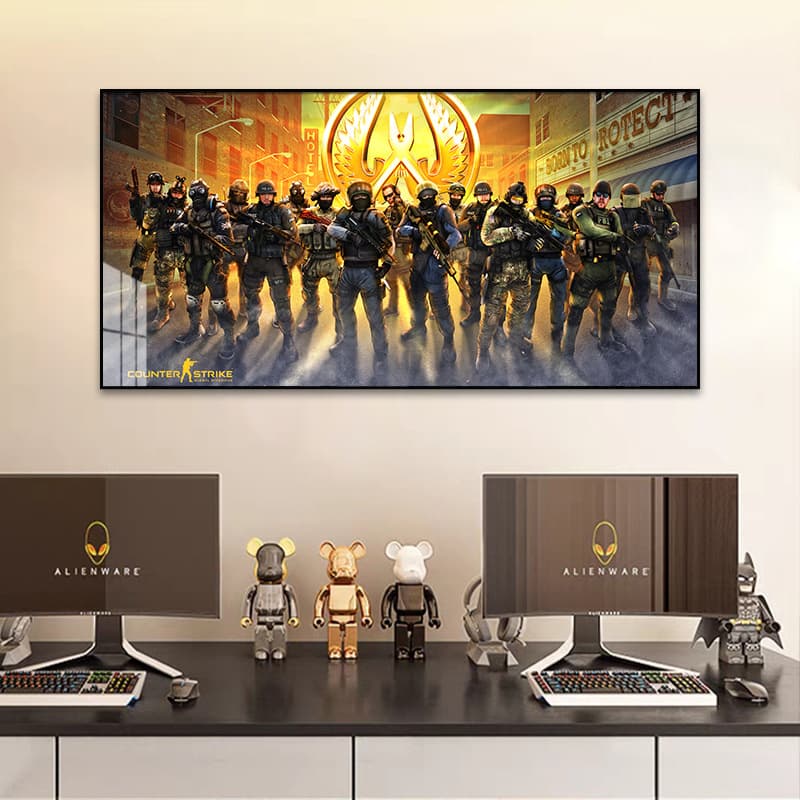 CSGO Game Theme Wall Art for E-Sports Hotel Room Decoration, Background Wall for Internet Cafes and Gaming Centers, Bedroom Wall Decor