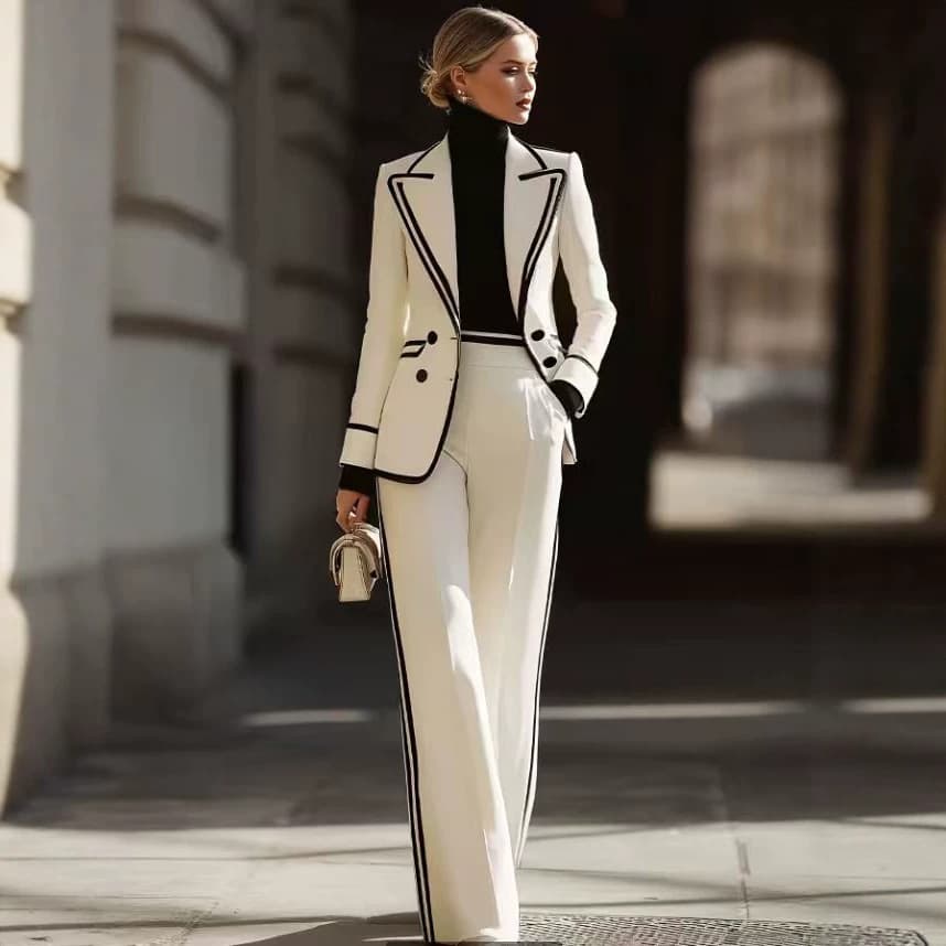 2026 Autumn New European and American Clothing Amazon Long Sleeve Lapel Suit Double Breasted + Casual Suit Pants Cover