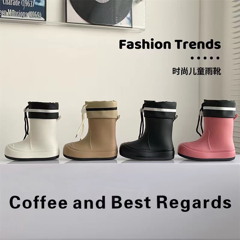 Summer Family Rain Boots with Drawstring, Outdoor Student Water Shoes, Casual Water-Play Anti-Slip Children's Mid-Calf Waterproof Rain Boots