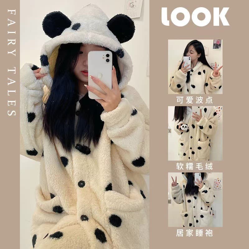 New Women's Coral Velvet Sleepwear Long Robe Fleece-Lined and Thickened Flannel Homewear Suit Wholesale Winter Season
