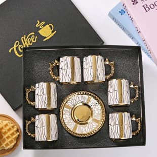 European Style Gold-Plated Coffee Cup and Saucer Set, Creative Electroplated Ceramic Cups, Cross-Border Middle East Coffee Tea Set, Business Gift