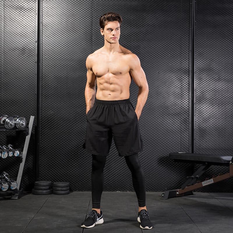 New Cross-Border Men's Compression Pants 2-in-1 Fitness Running Training Casual Stretch Quick-Dry Sports Long Pants