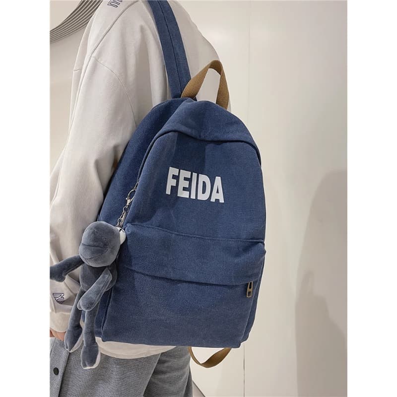 Men's Backpack, Hong Kong Style, Artistic, Simple, Trendy Canvas Bag, Japanese Solid Color Casual for High School and College Students