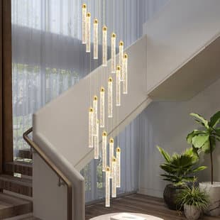 Staircase Chandelier Modern Simple Atmosphere Villa Hollow High Loft Rotating Crystal Living Room Duplex Long Pendant Light