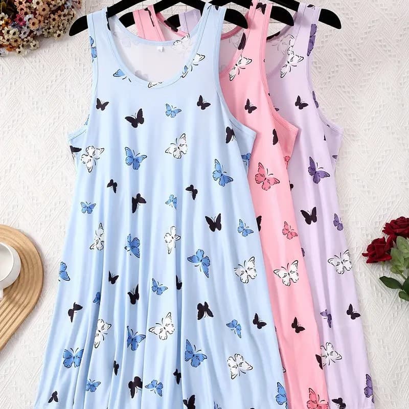 Cross-Border European American Amazon Printed Homewear Women's Vest Dress Three-Piece Set Loose Sleepwear