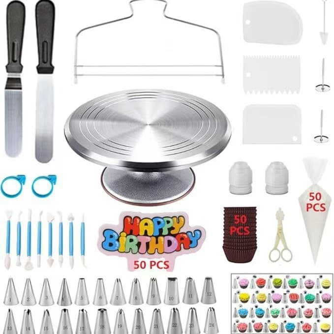 198-piece set of aluminum alloy turntable set, cake decoration, spatula, cake baking tool set, factory wholesale