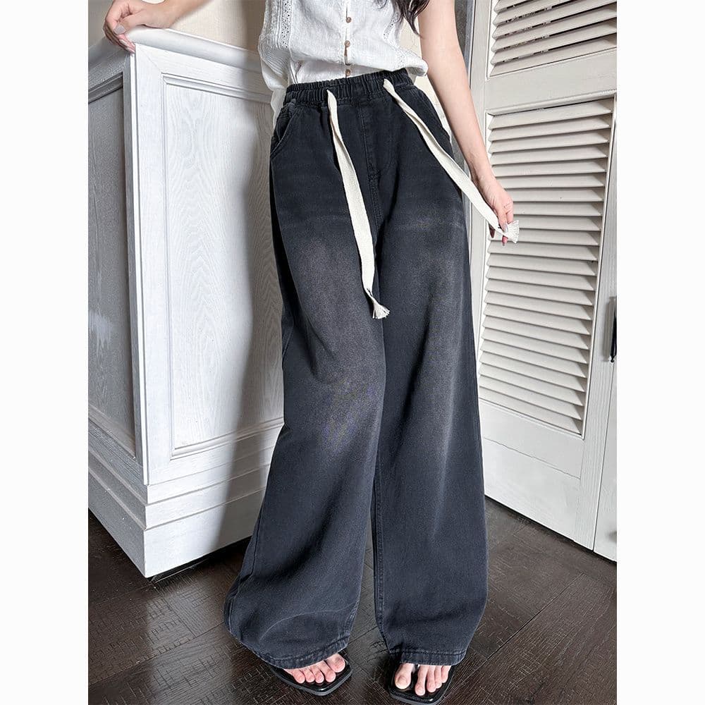 Fat mm large size black jeans for women, loose, tight, high-waisted, straight-legged, wide-legged, slim, floor-length, autumn and winter, plus 200 pounds