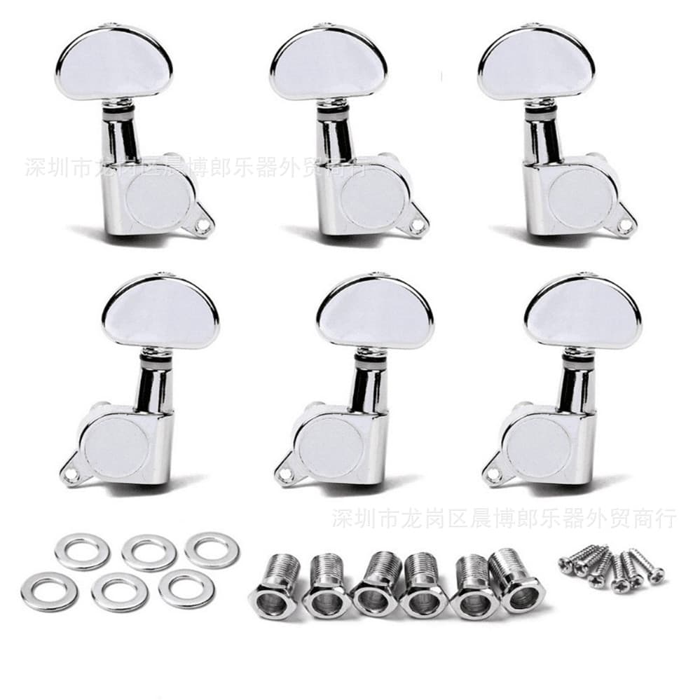 Acoustic Guitar Tuning Pegs, Large Half-Round Fully Enclosed Machine Heads, Guitar Tuning Keys, String Pegs, Tuning Knobs, String Winder, Silver