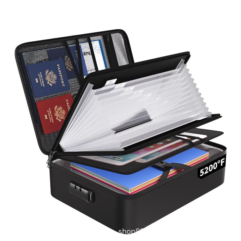 Fire Resistant and Waterproof Document Storage Bag with Lock and Label Multi-Layer Portable Home Safe Storage of Important Documents