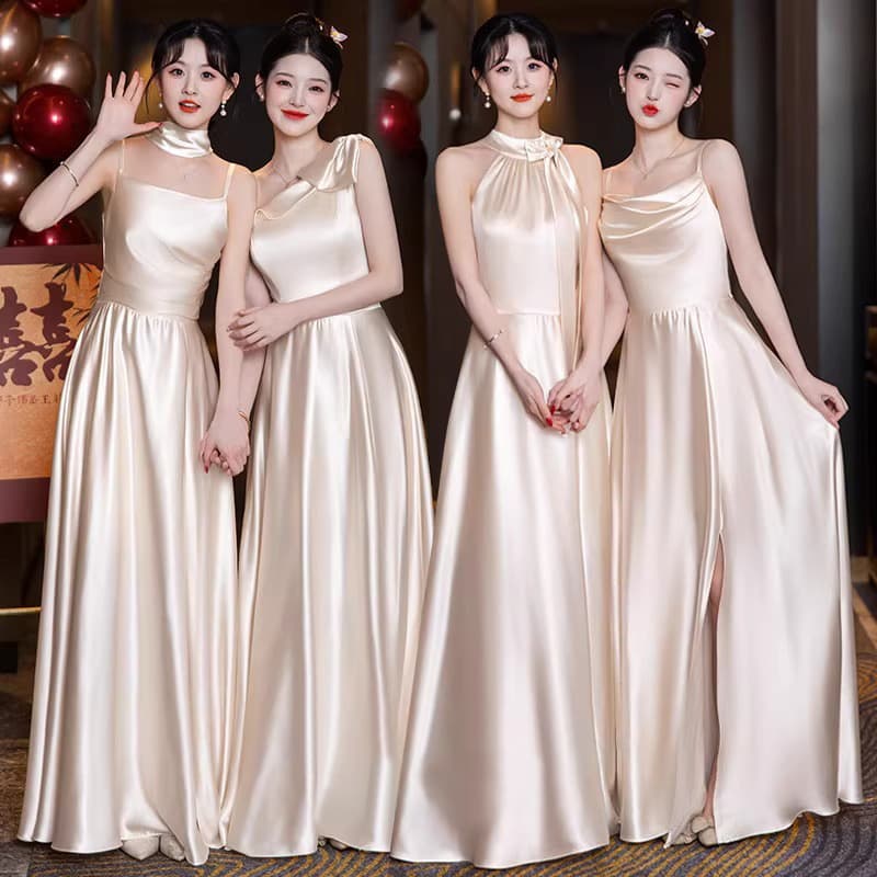 Bridesmaid Dress Gown Champagne 2026 New Year Party Sense Small Wedding Bridesmaid Group Dress Satin Dress