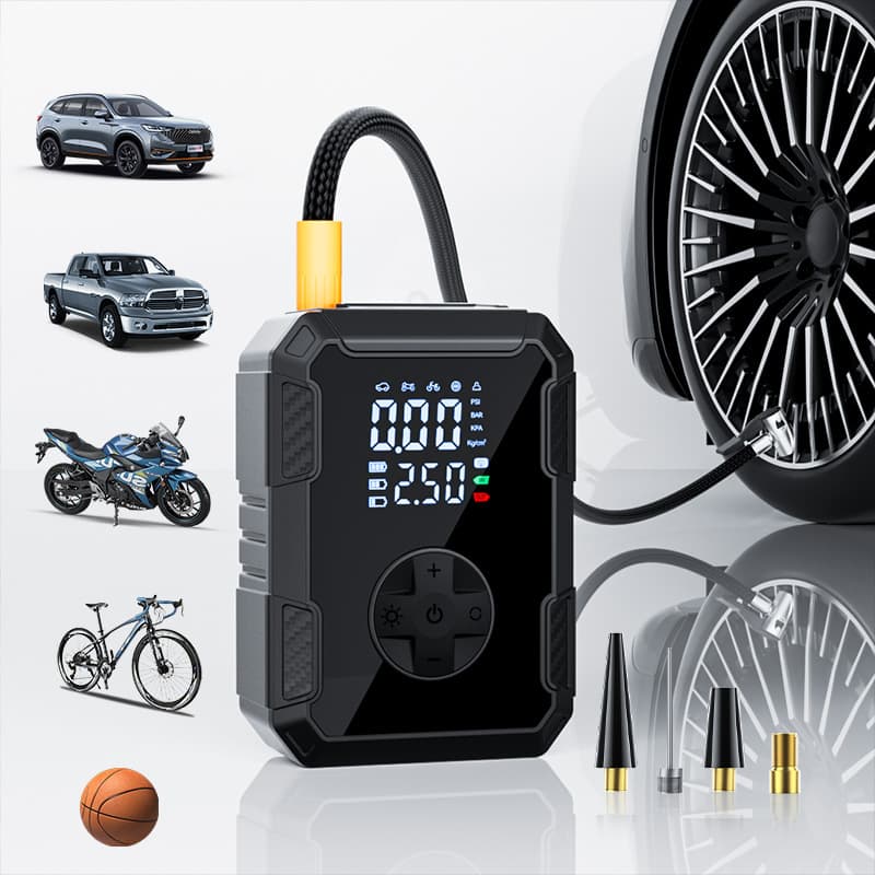 Car air pump intelligent digital display wireless electric tire air pump detecting tire pressure with lighting portable inflator